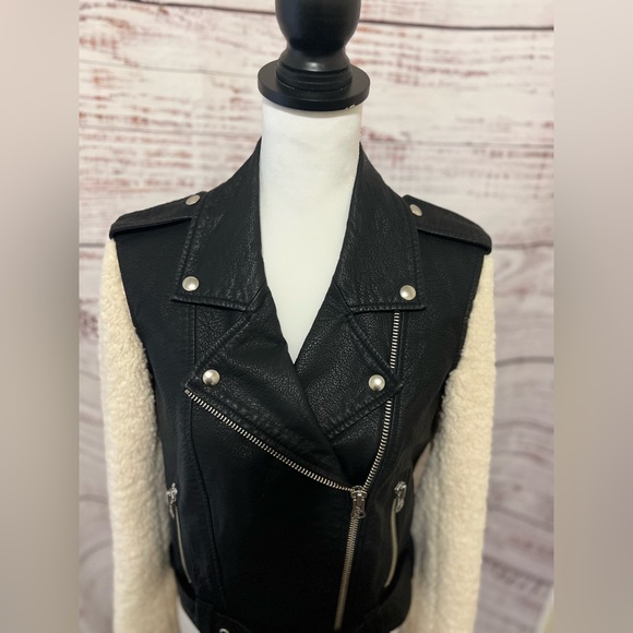 Pistola Anita Faux Shearling moto jacket medium black white - Picture 11 of 12